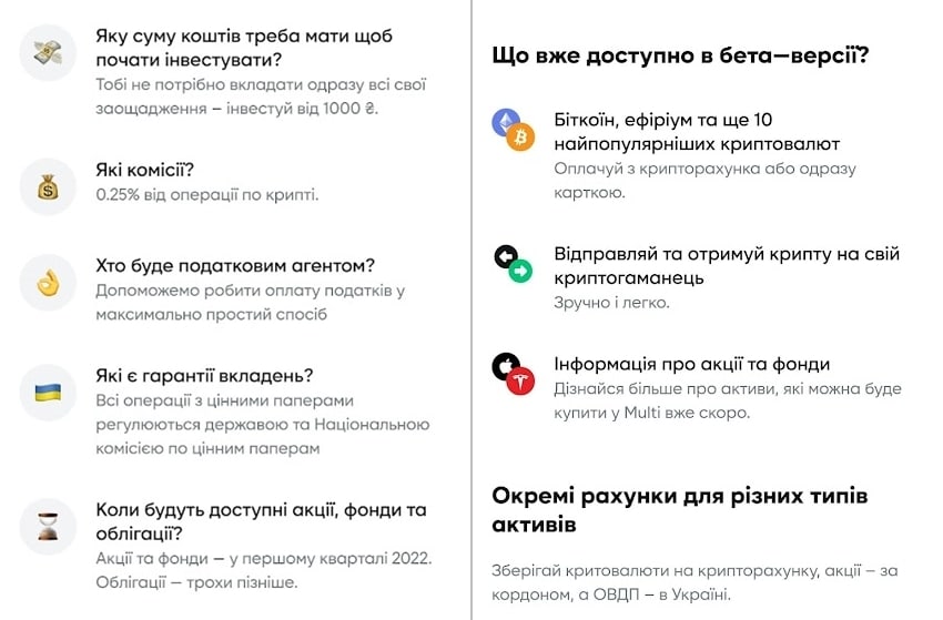 Multi Invest - умови рахунку та комісії