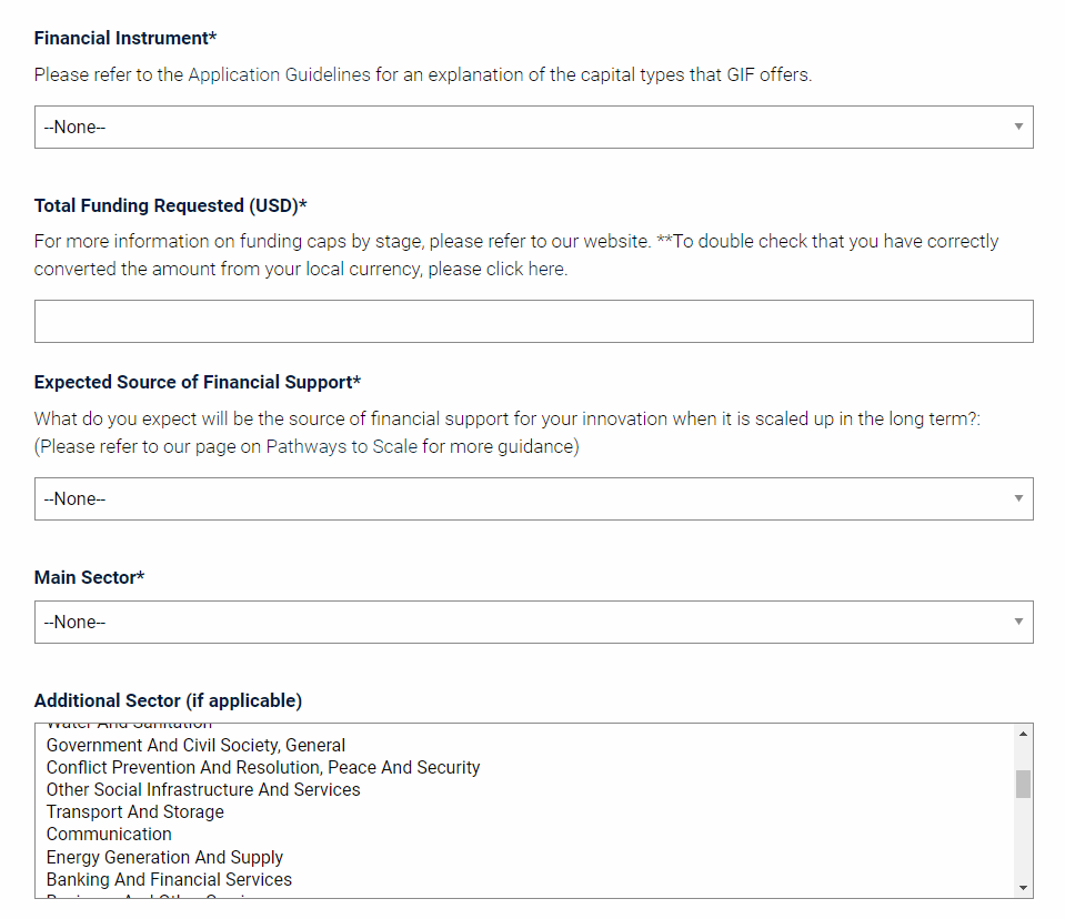 Скриншот фінансової частини анкети гранту