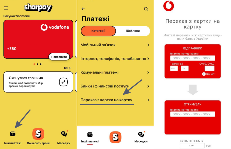 SharPay з картки на картку інструкція