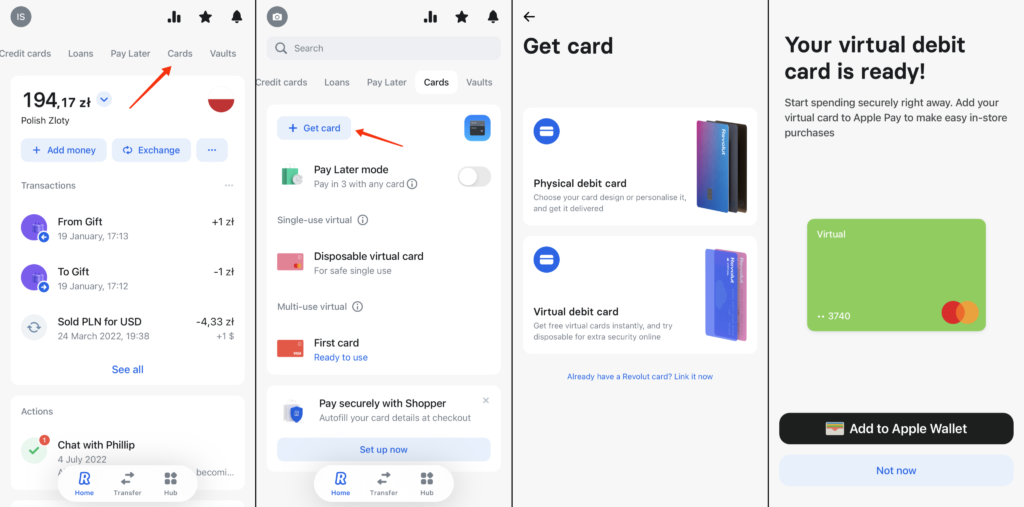 Revolut: відкриття картки