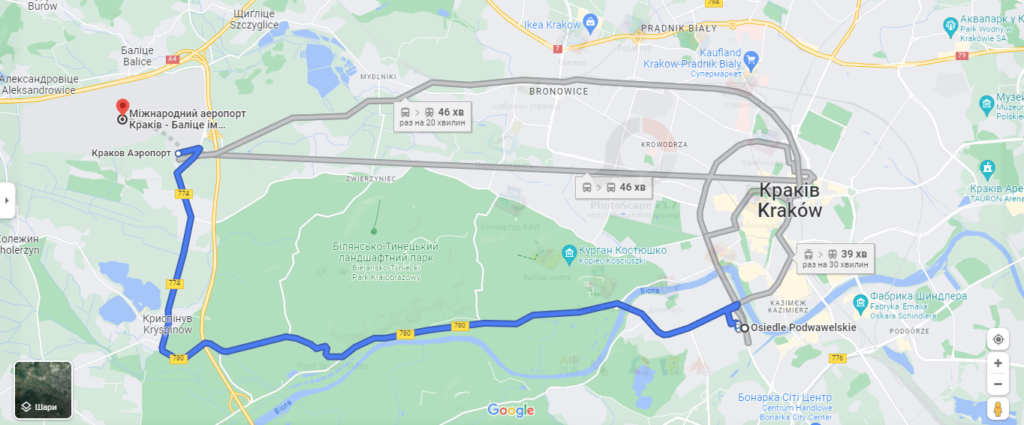 Аеропорт Краків. Маршрут автоуса №300