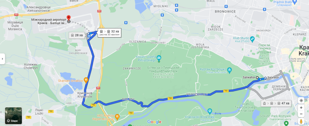 Аеропорт Краків. Маршрут автобуса №209