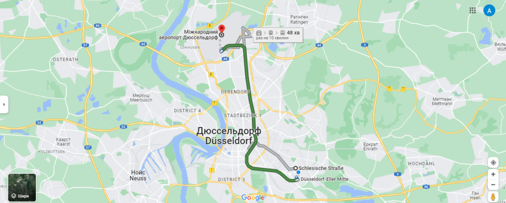 Аеропорт Дюссельдорф. Маршрут автобуса 721