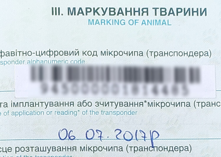 Розміщення номера у ветпаспорті