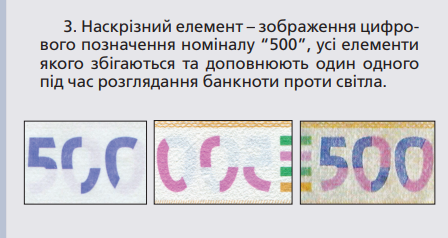 Українські гроші: наскрізний елемент на купюрі у 500 грн