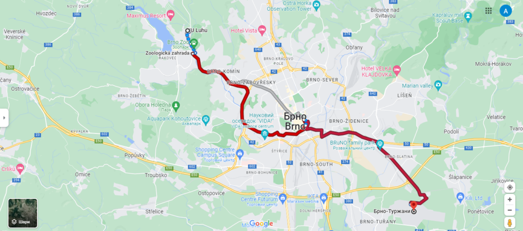 Аеропорт Брно. Маршрут автобуса N89