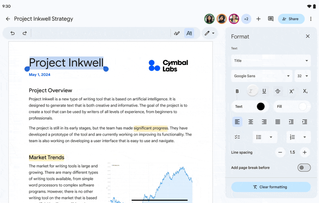 Бічна панель в Docs у планшетах Android
