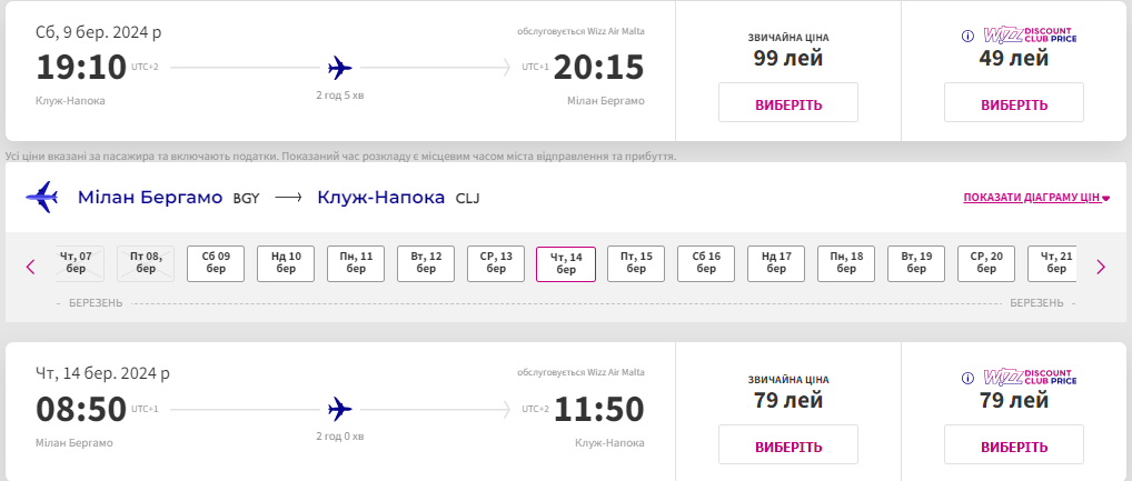 Авіаквитки з Румунії в Мілан