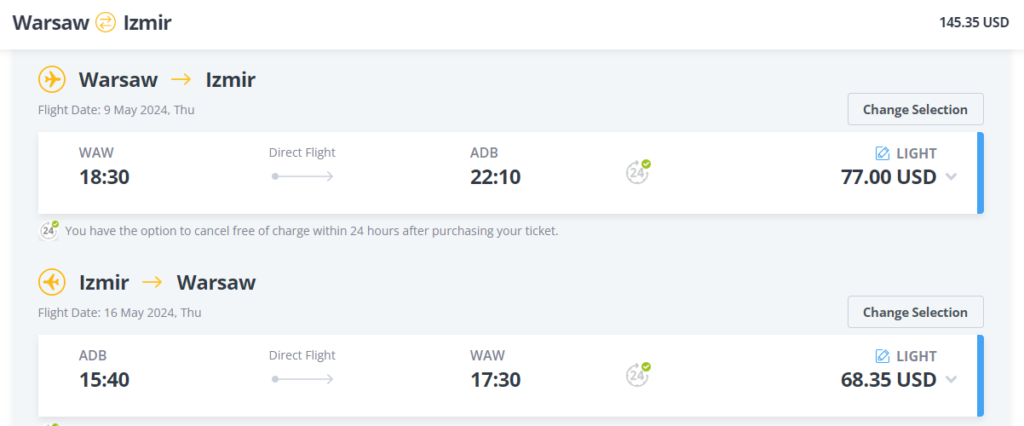 Авіаквитки з Варшави у Туреччину