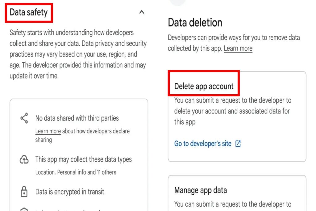 Інформація про можливість видалити акаунт у застосунку з Google Play