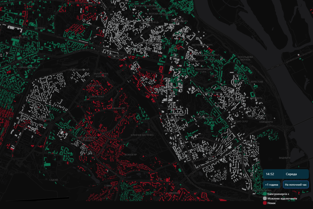Мапа відключень світла у Києві