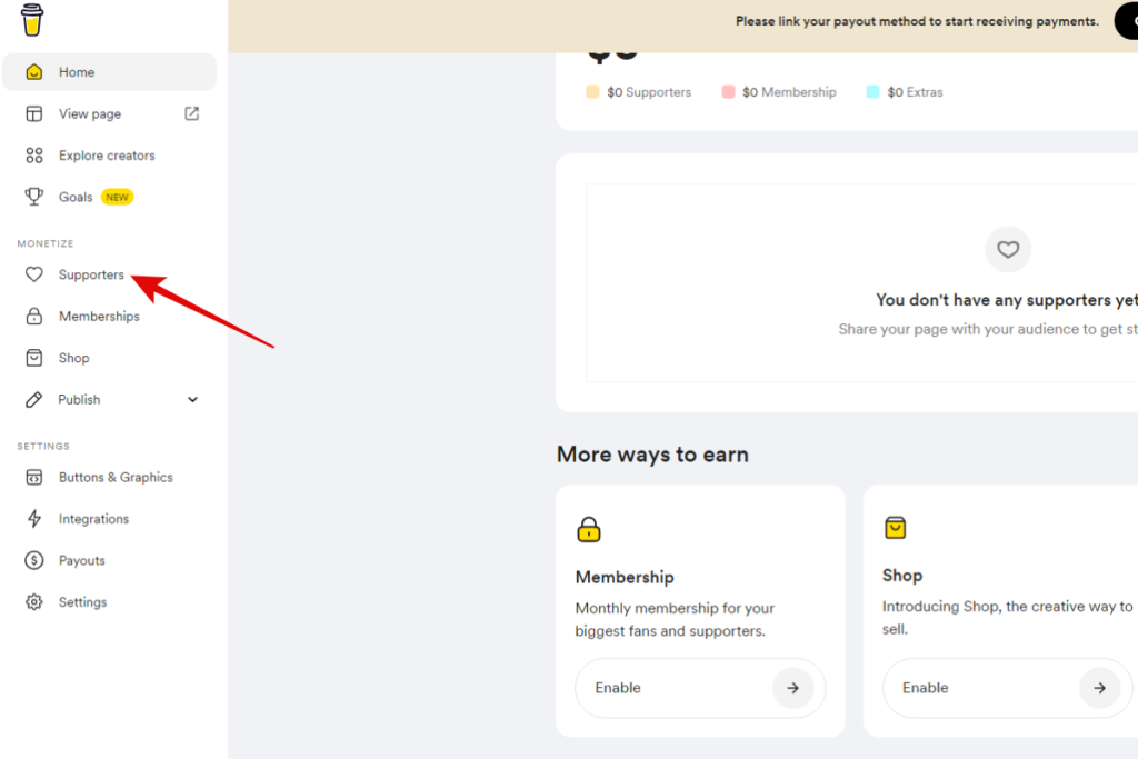 Налаштування монетизації у Buy Me a Coffee