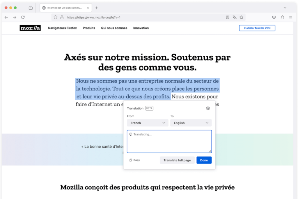 Переклад сторінок в Firefox 130