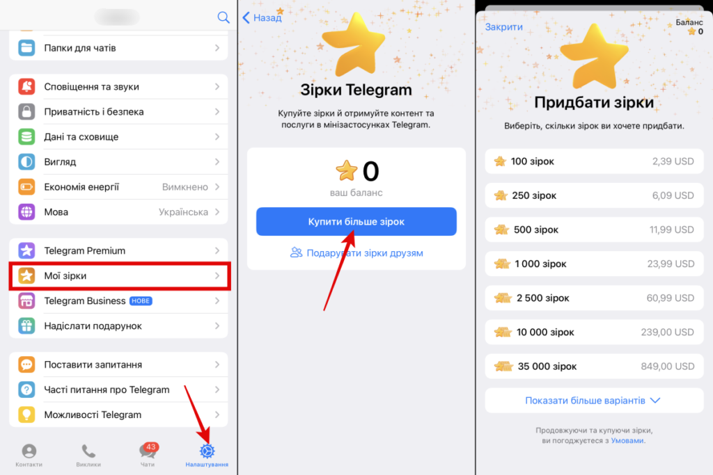 Як купити Telergam Stars через Telegram