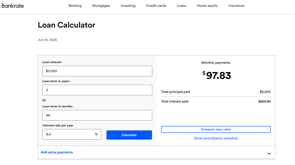 Bankrate Loan Calculator