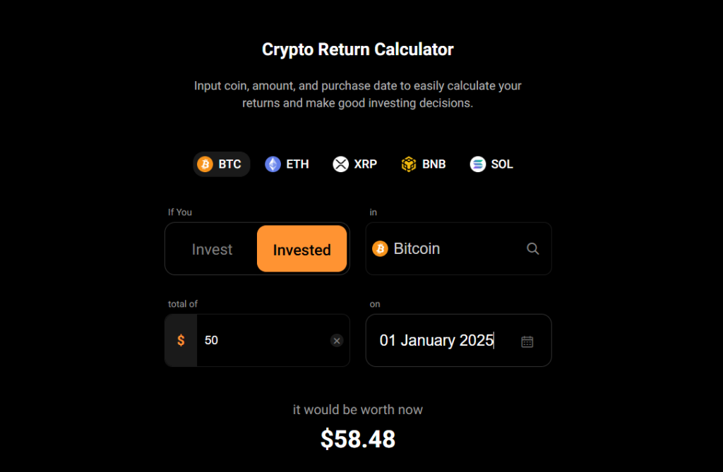 CoinStats Crypto Return Calculator
