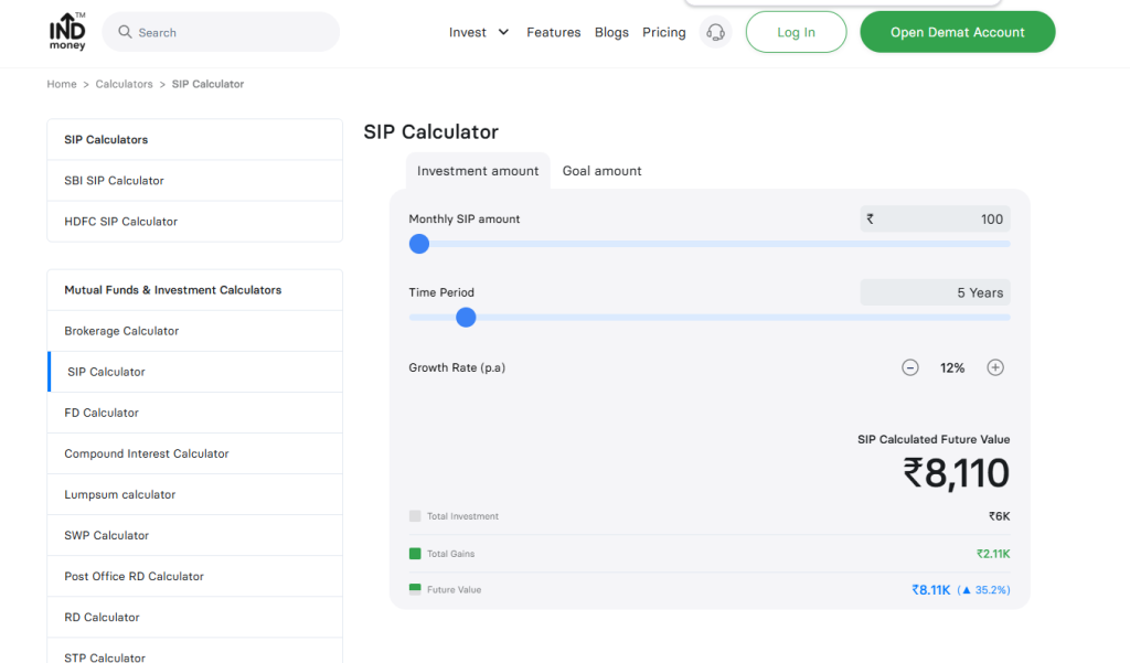 Indmoney SIP Calculator