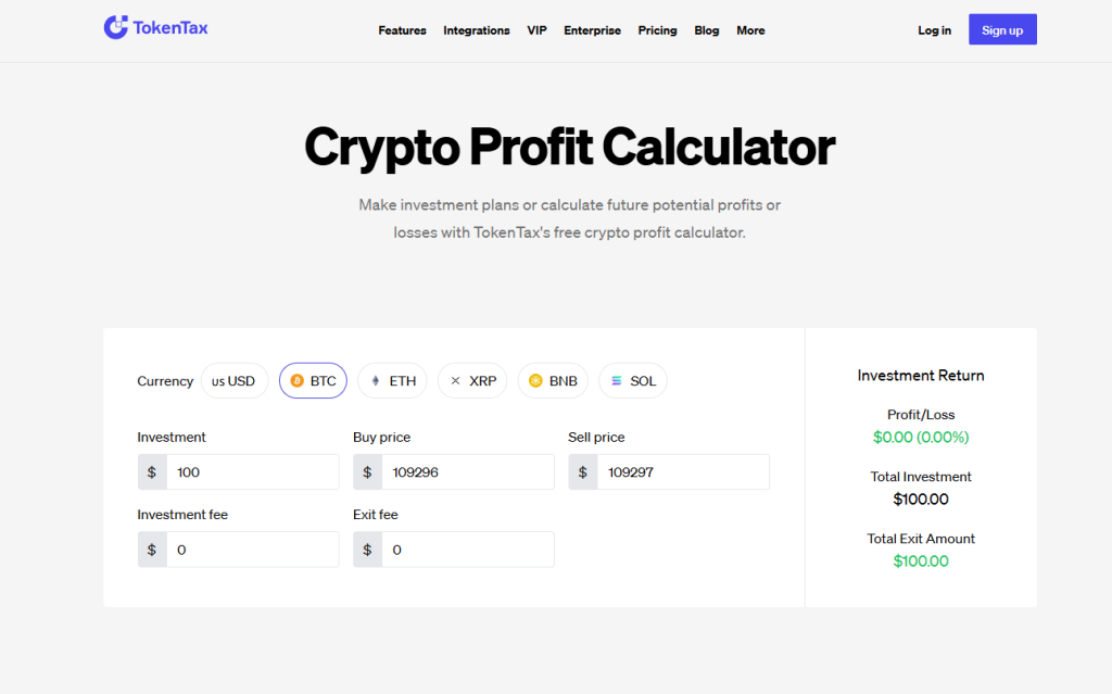 TokenTax Crypto Profit Calculator