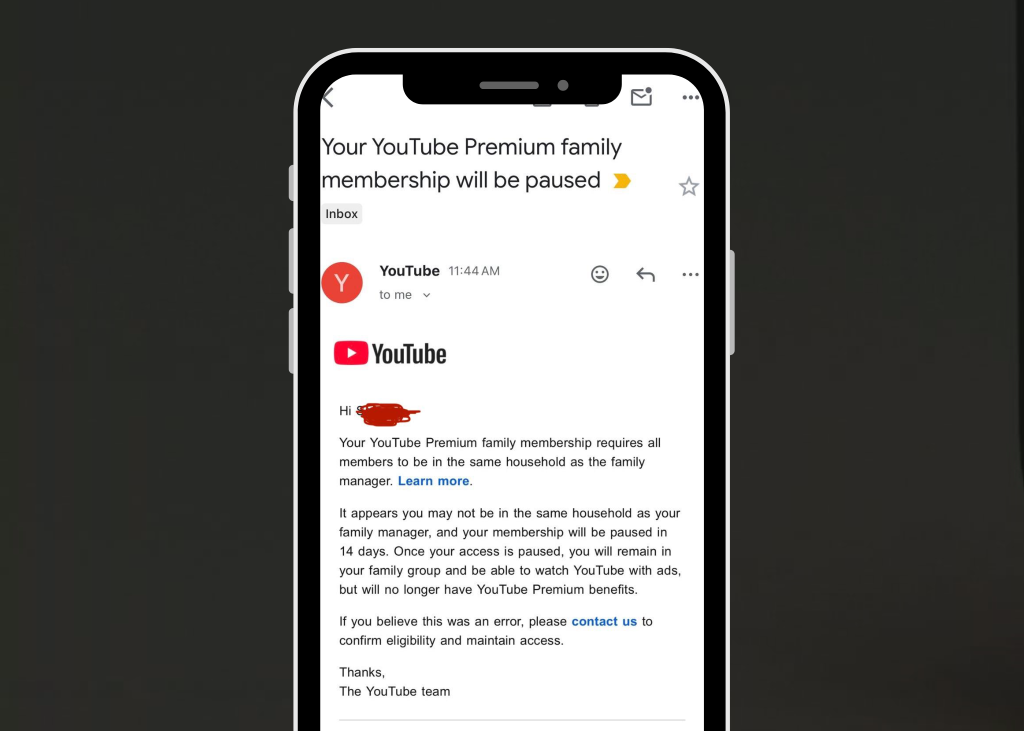 Листи від YouTube про контроль адреси членів сімейної підписки