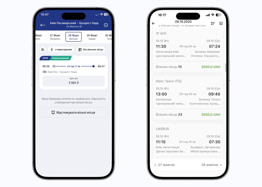 Квитки з Києва у Бахрест на потяг та автобус