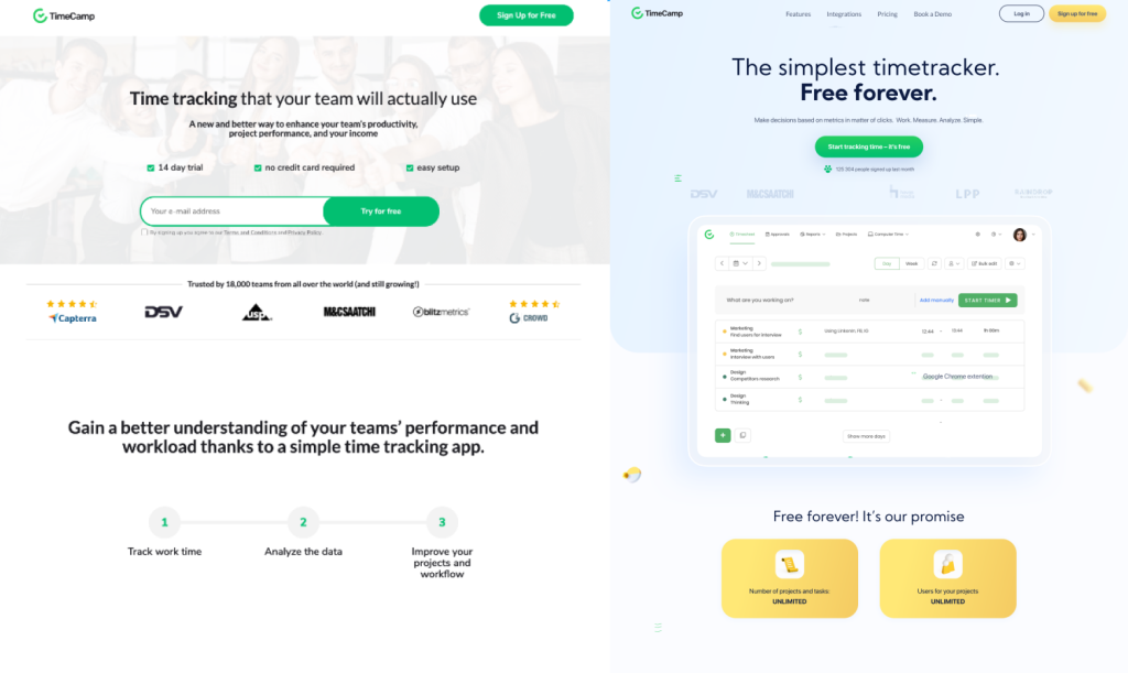 дизайн сайту, TimeCamp