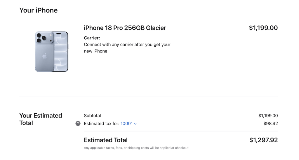 Вартість iPhone 18 Pro в США